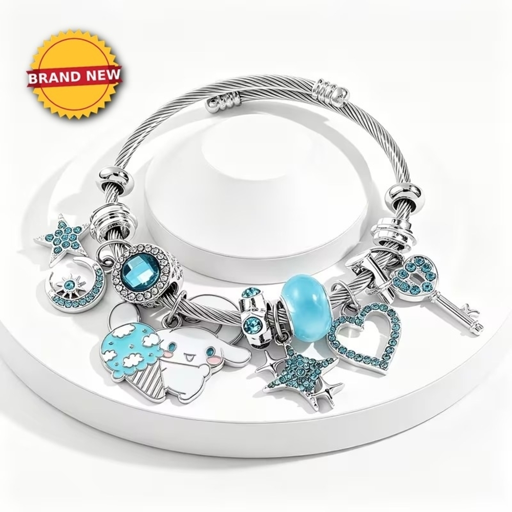 Silver-Tone Blue Charm Bracelet with Crystal & Enamel Accents